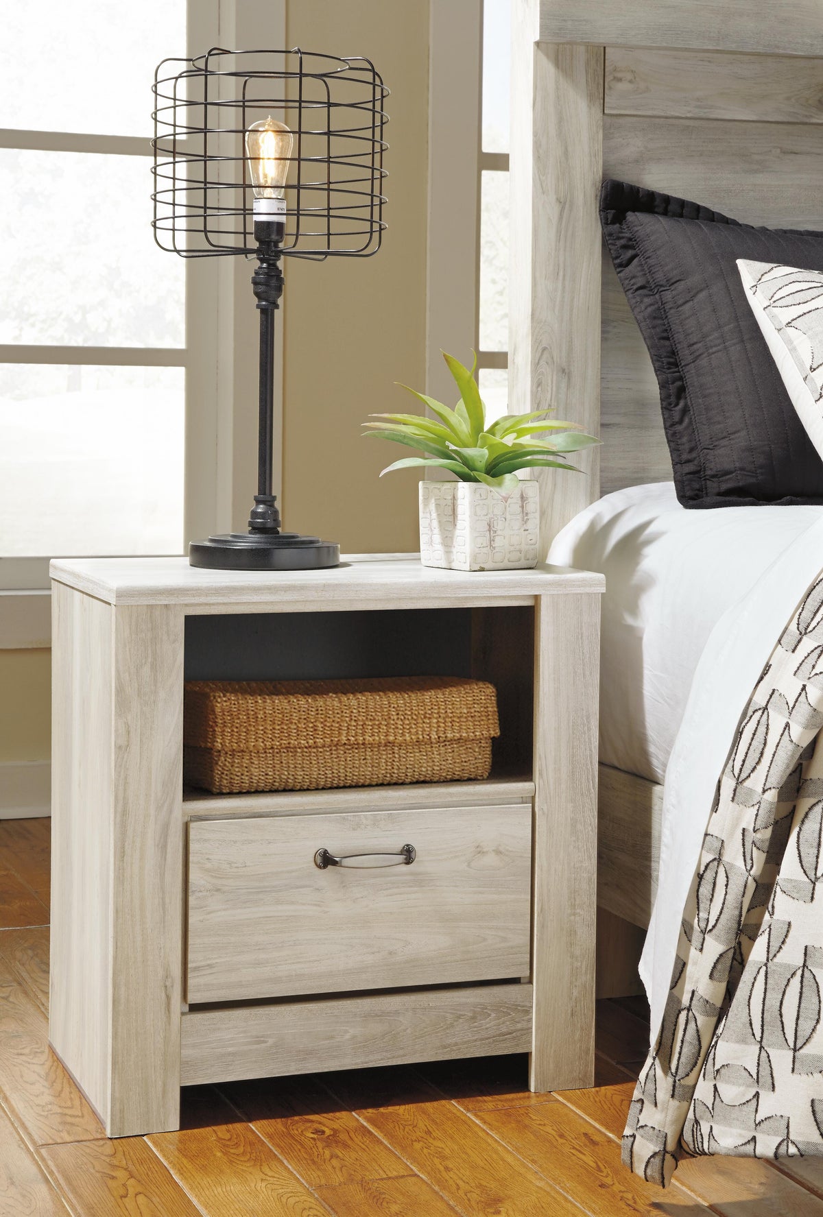 Bellaby Crossbuck Panel Bed and 2 Nightstands - Whitewash  (B331-SI) - Image 7