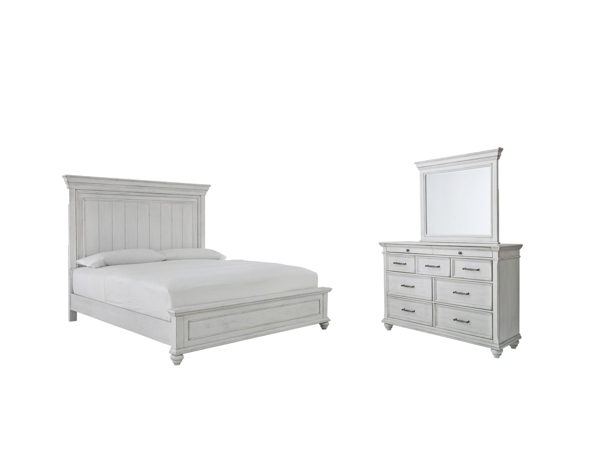 Kanwyn Panel Bed with Dresser and Mirror - Whitewash  (B777-SI)