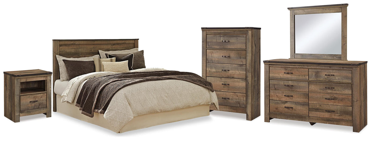 Trinell Panel Headboard, Dresser, Mirror, Chest and Nightstand - Brown  (B446-SI)