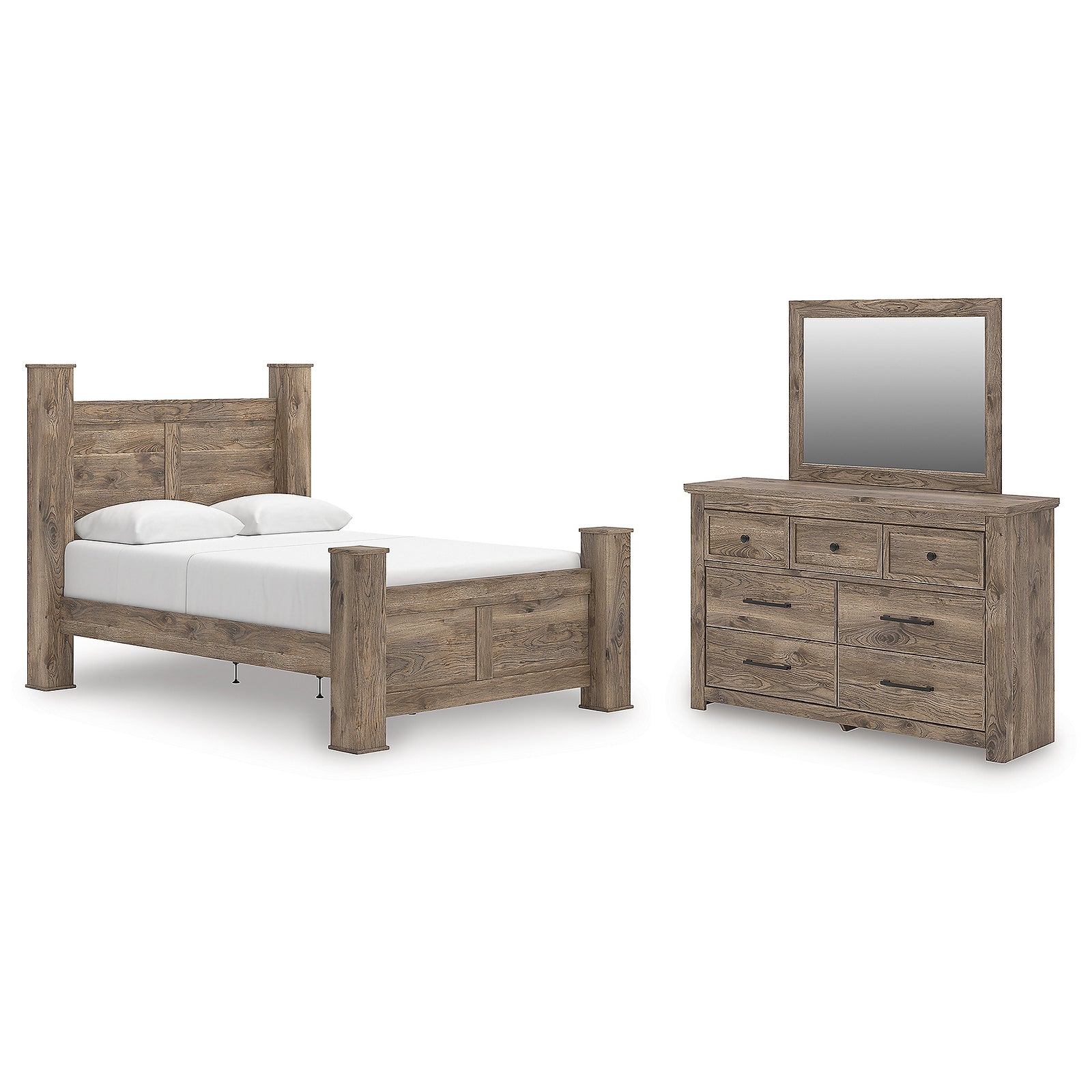 Rusticott Queen Poster Bed, Dresser and Mirror (PCB2260-SI)