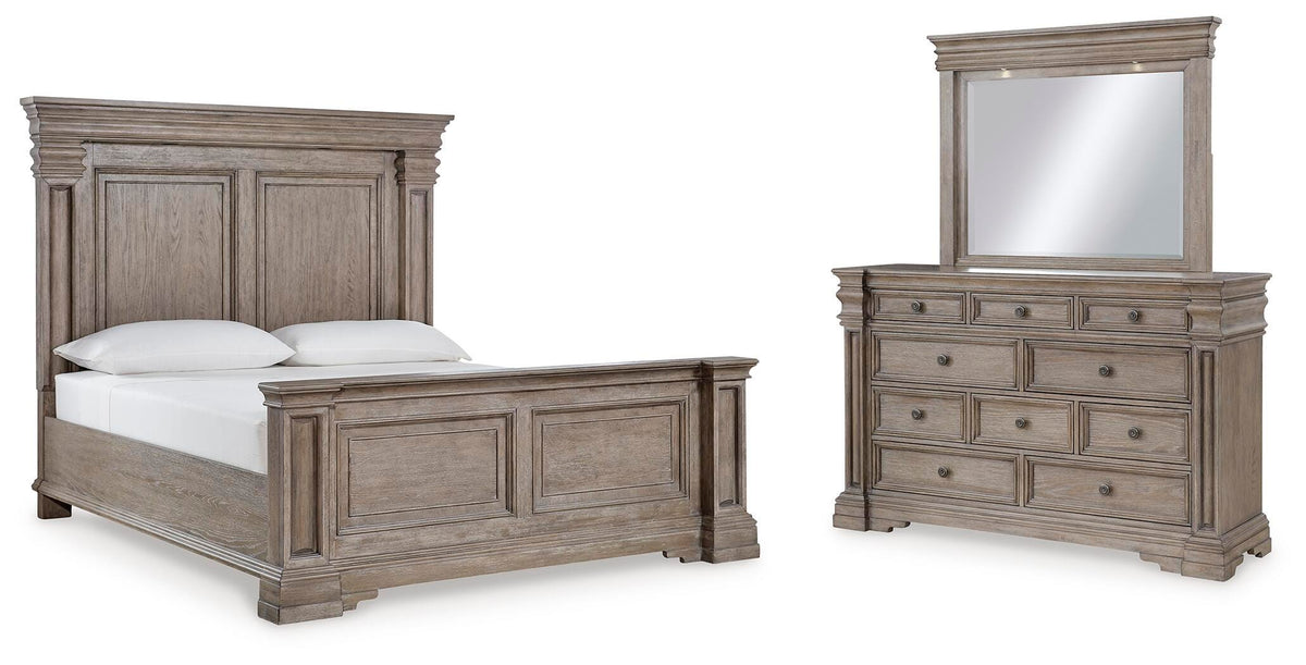 Blairhurst Panel Bed, Dresser and Mirror - Light Grayish Brown  (B916-SI)