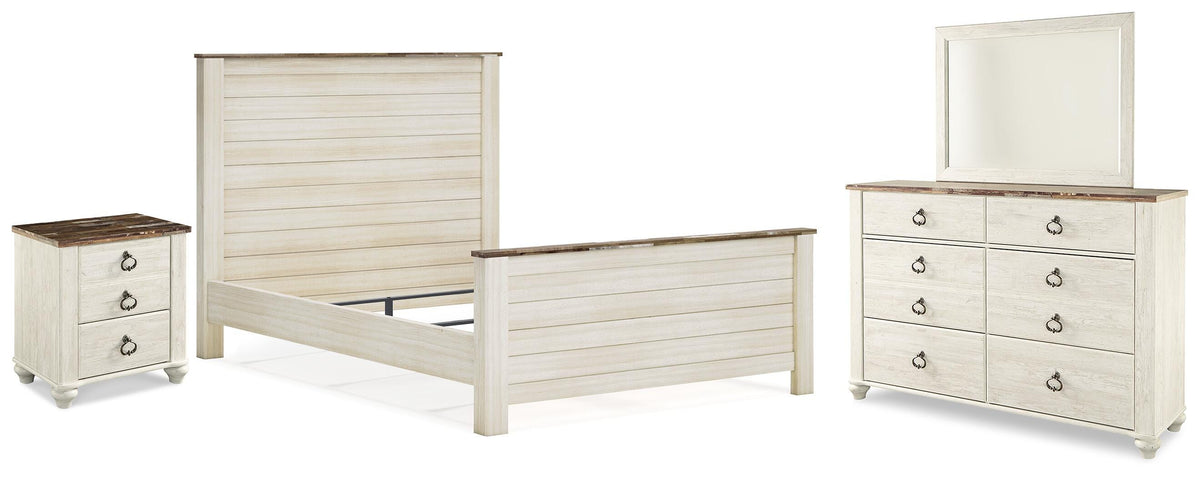 Willowton Panel Bed, Dresser, Mirror, and Nightstand - Whitewash  (B267-SI)