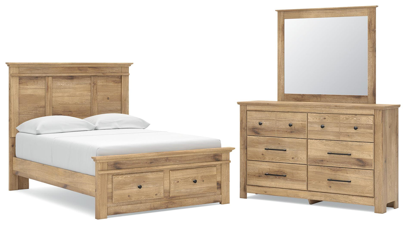 Makidern Full Panel Storage Bed, Dresser and Mirror (PCB1170-SI)