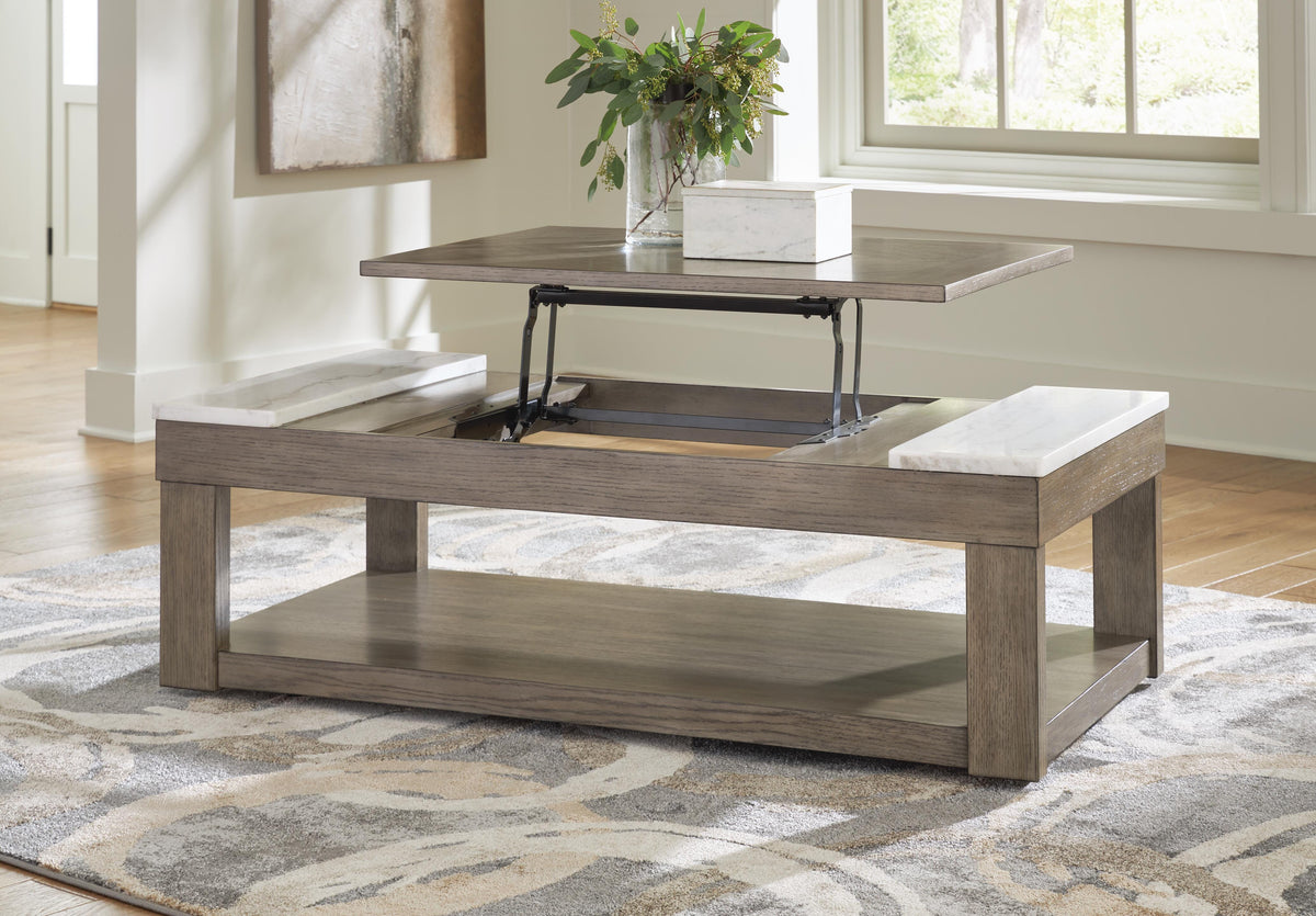 Loyaska Lift-Top Coffee Table - Grayish Brown/White  (T854-SI) - Image 6