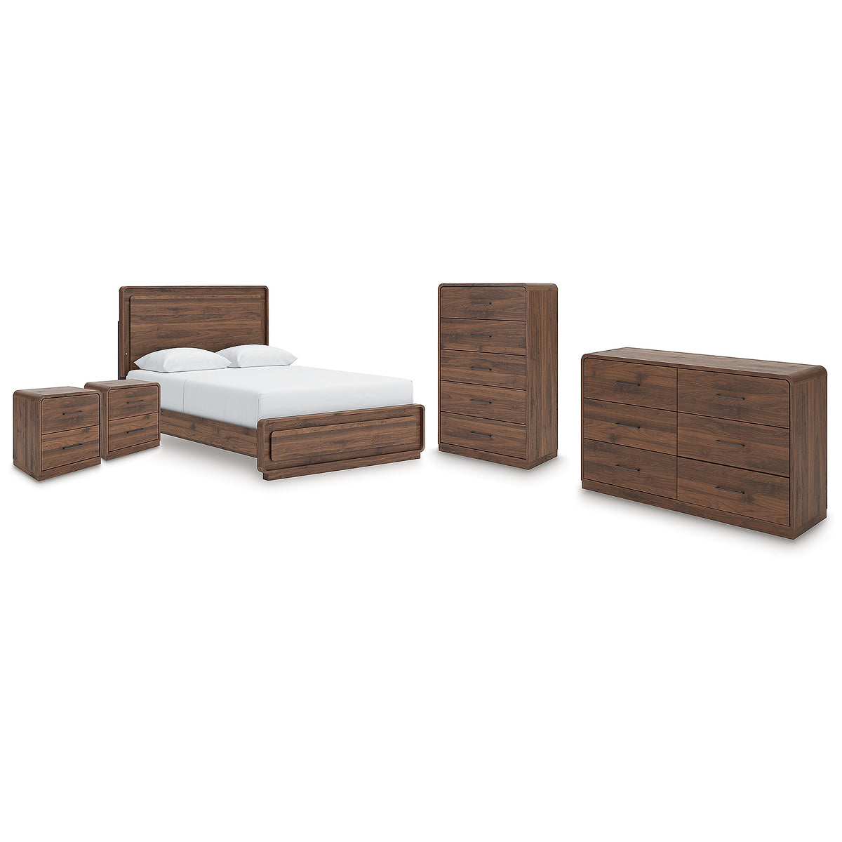 Fortlorn Queen Panel Bed, Dresser, Chest and 2 Nightstands (PCB386-SI)