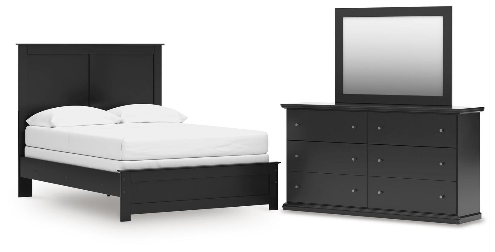 Maribel Panel Bed, Dresser and Mirror - Black  (B138-SI)