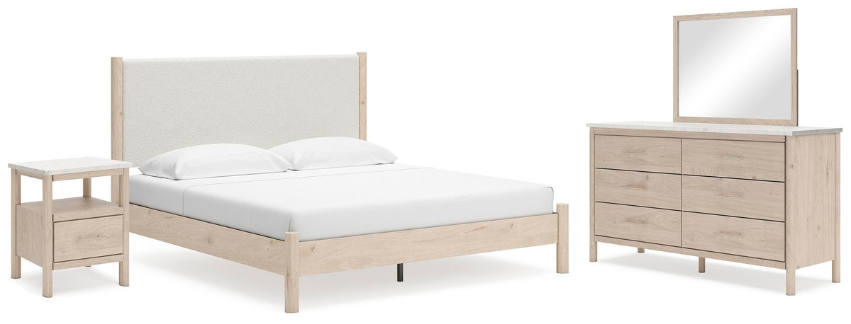 Cadmori Upholstered Panel Bed, Dresser, Mirror and Nightstand - Two-tone  (B2615-SI)