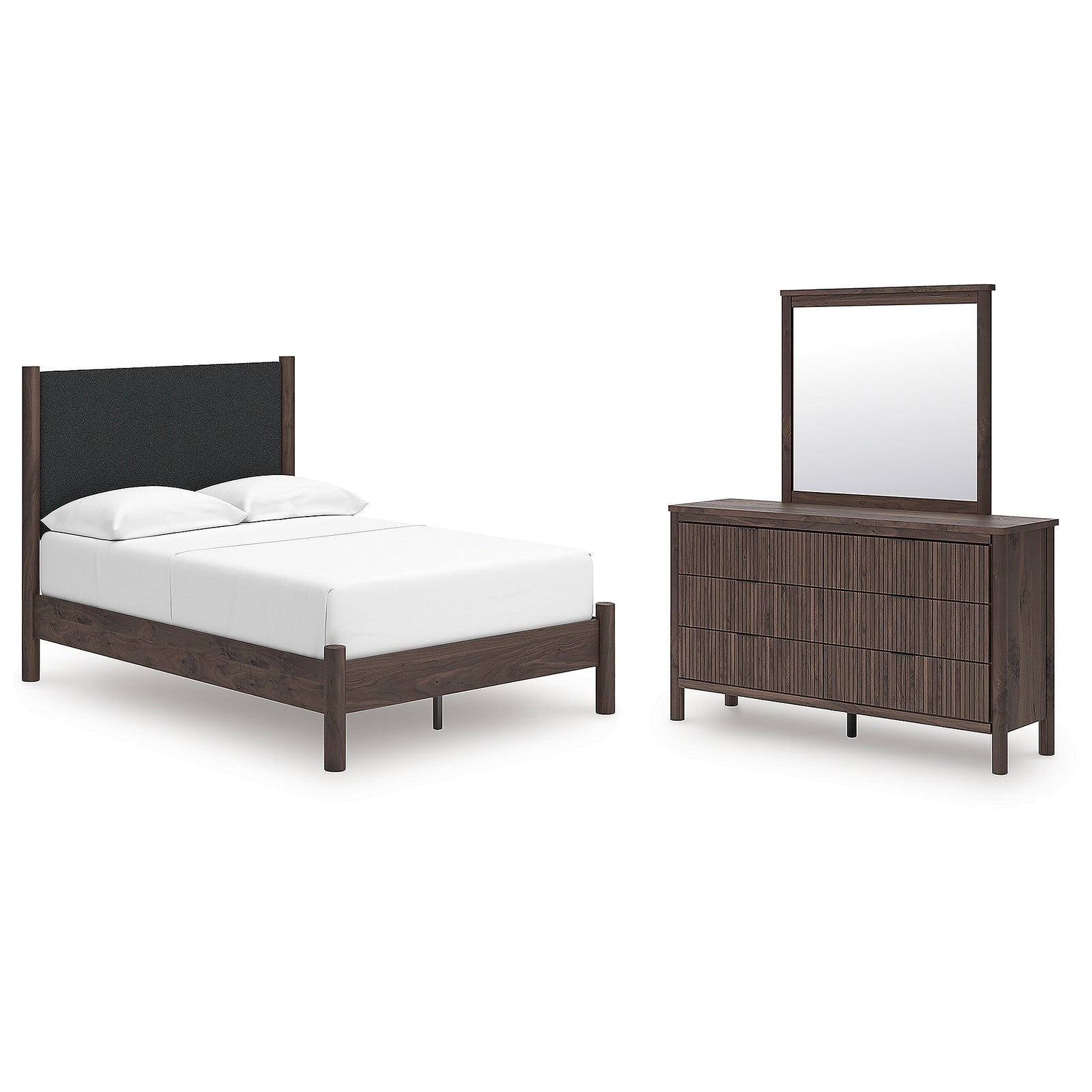Pamytta Full Upholstered Platform Bed, Dresser and Mirror (PCB2614-SI)