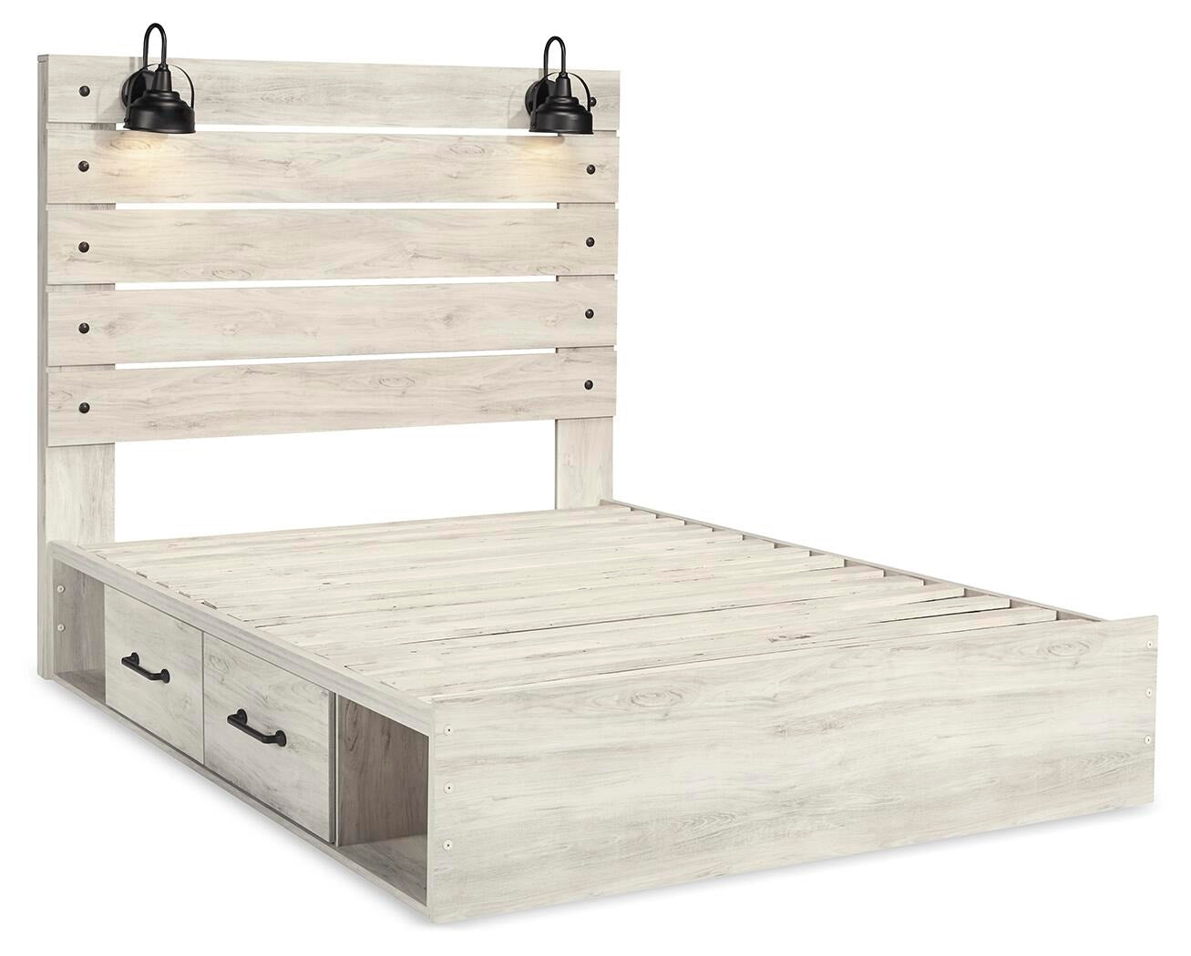 Cambeck Panel Bed with 2 Storage Drawers - Whitewash  (B192-SI) - Image 4