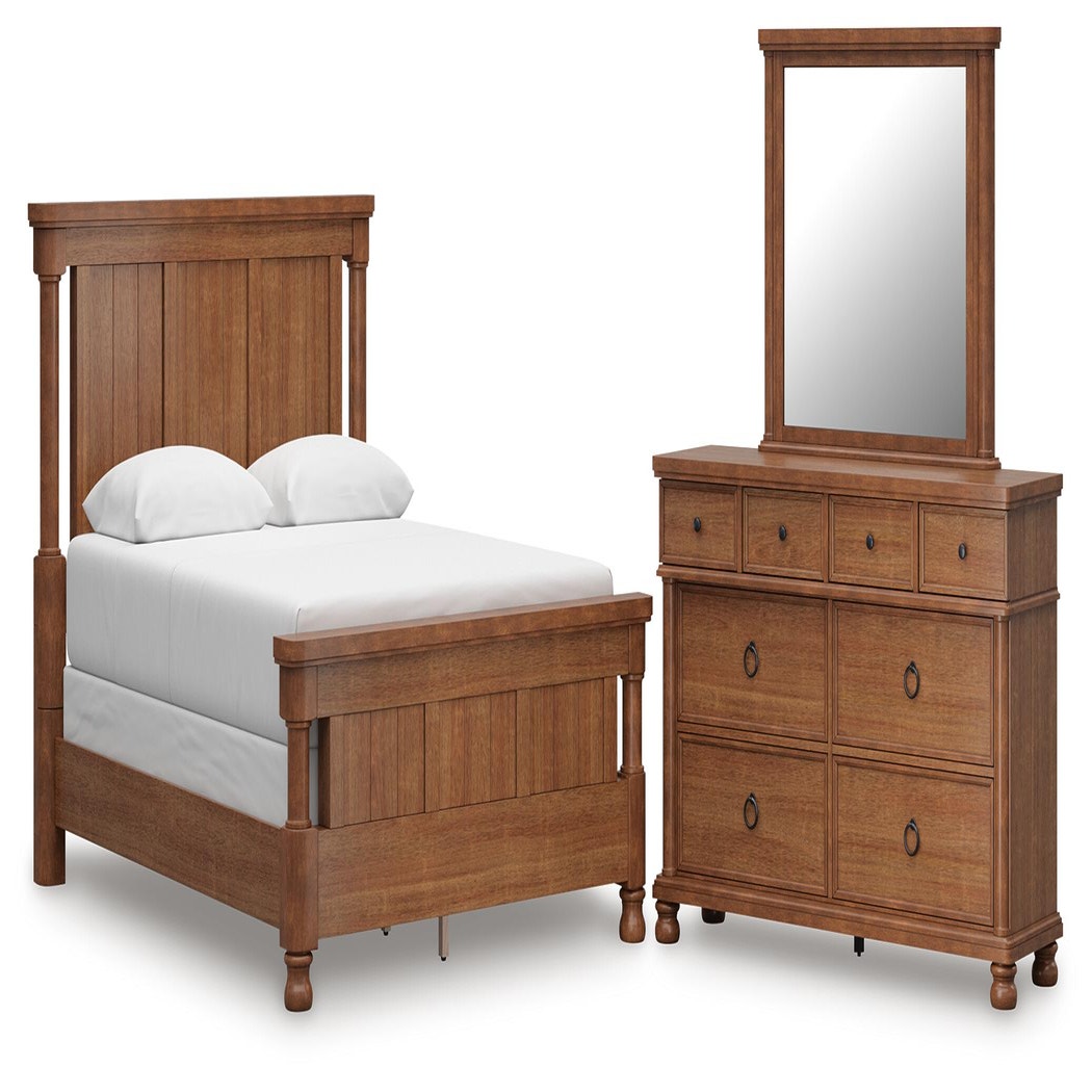 Rowlenstown Queen Poster Bed, Dresser and Mirror (PCB824-SI)