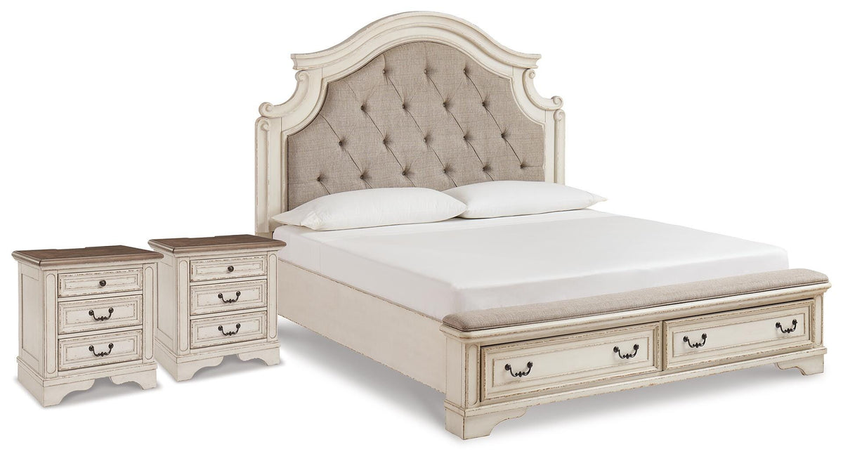 Realyn Upholstered Panel Storage Bed and 2 Nightstands - Two-tone  (B743-SI)