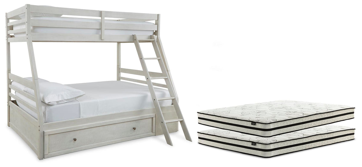 Robbinsdale Twin over Full with Storage and Mattresses - Antique White  (B742-SI)
