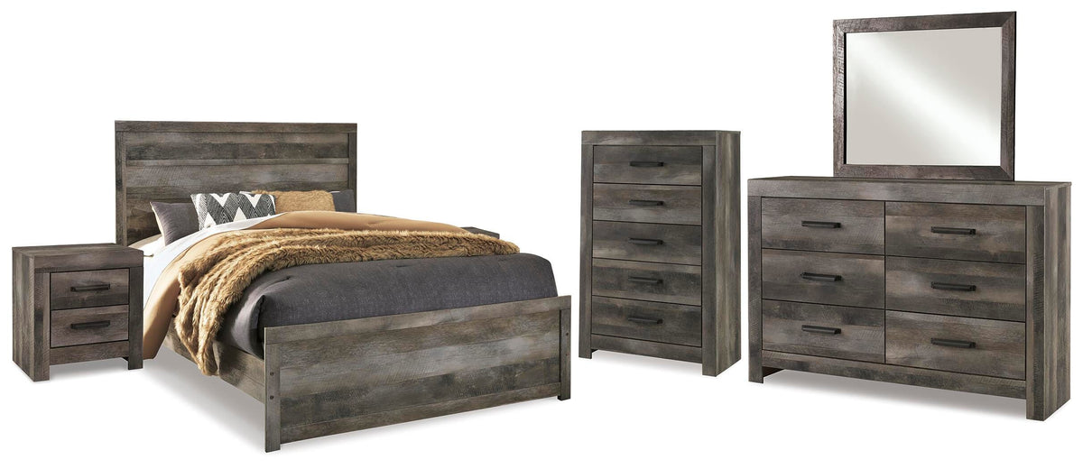 Wynnlow Panel Bed, Dresser, Mirror, Chest and 2 Nightstands - Gray  (B440-SI)