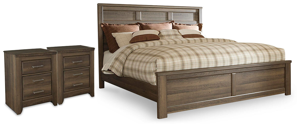 Juararo Panel Bed and 2 Nightstands - Dark Brown  (B251-SI)