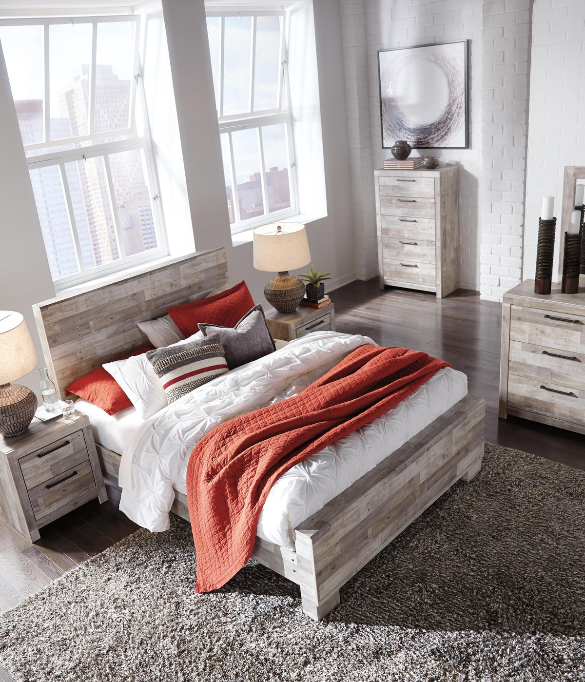 Effie Panel Bed - Whitewash  (B255-SI) - Image 5