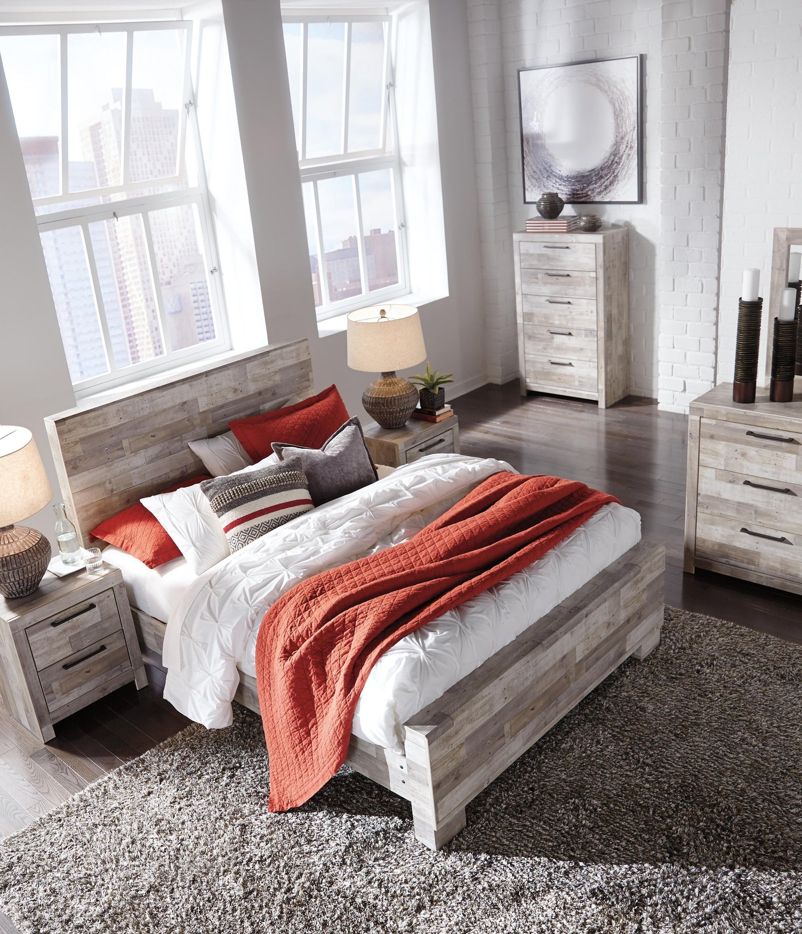 Effie Panel Bed - Whitewash  (B255-SI) - Image 5