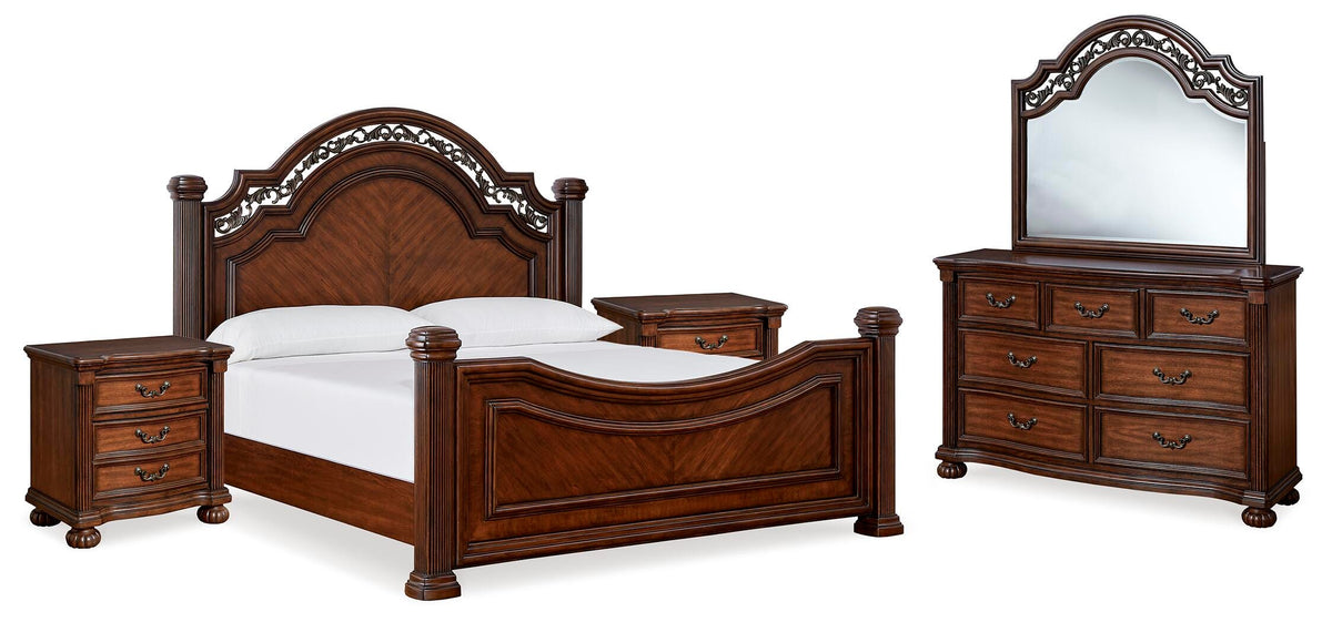 Lavinton Poster Bed, Dresser, Mirror and Nightstand - Brown  (B764-SI)