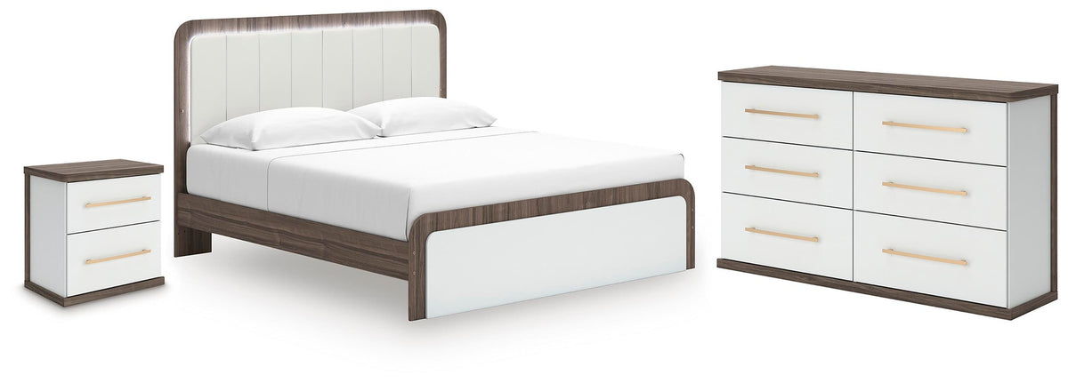 Kendanport King Upholstered Bed, Dresser and Nightstand (PCB1108-SI)
