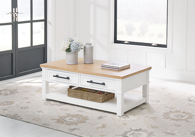 White and natural wood coffee table discount