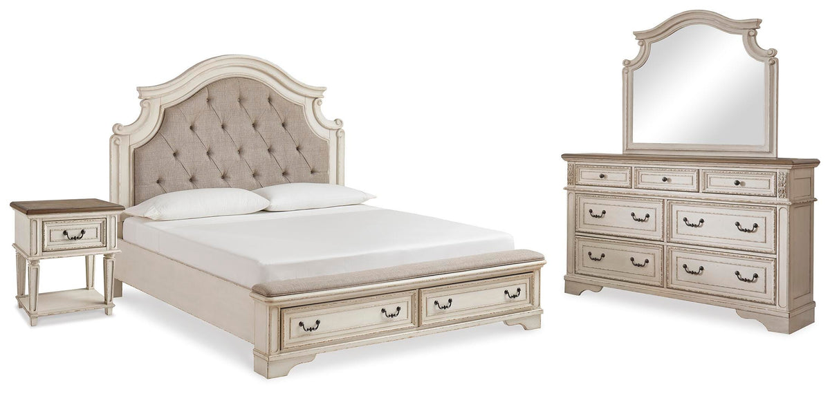 Realyn Storage Bed, Dresser, Mirror and Nightstand - Two-tone  (B743-SI)