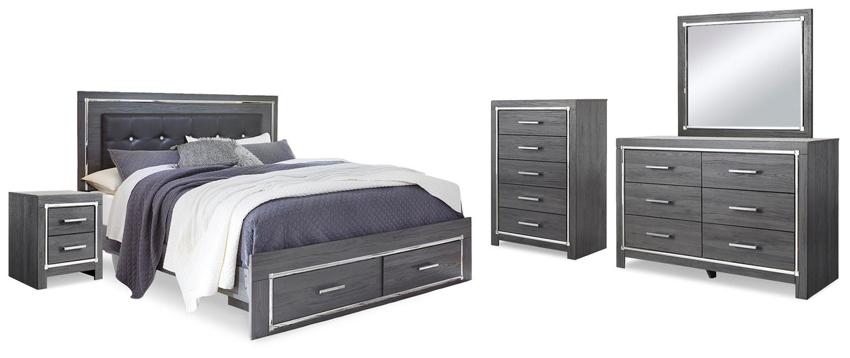 Lodanna Upholstered Storage Bed, Dresser, Mirror, Chest and Nightstand - Gray  (B214-SI)