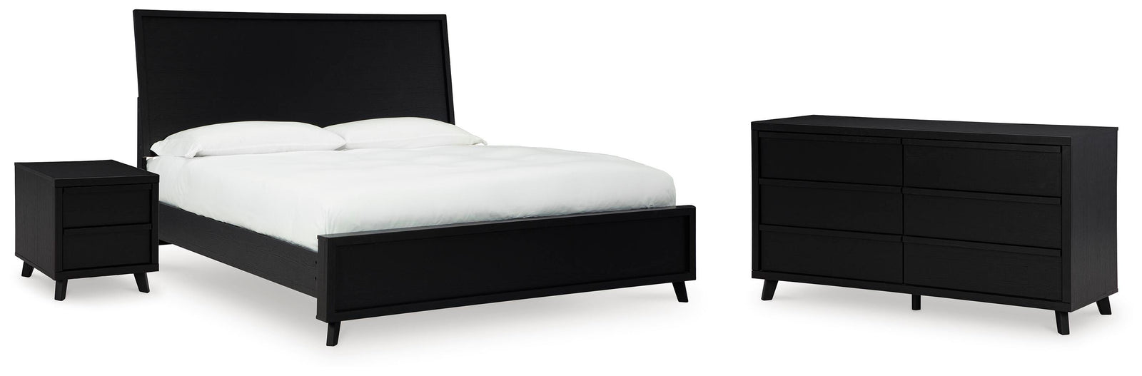 Danziar Panel Bed, Dresser and Nightstand - Black  (B1013-SI)