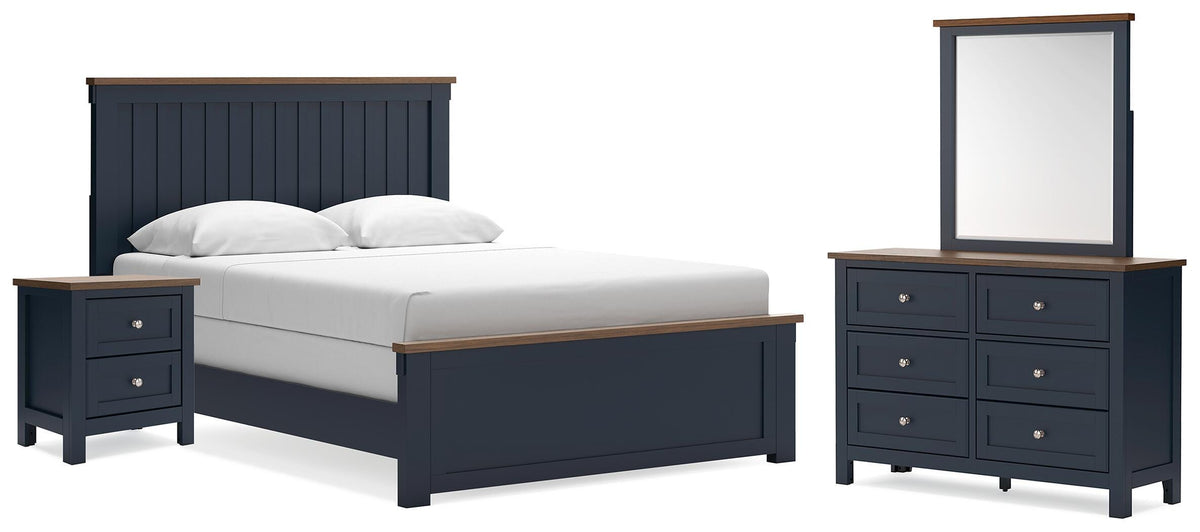 Landocken Queen Panel Bed, Dresser, Mirror and Nightstand - Brown/Blue  (B414-SI)