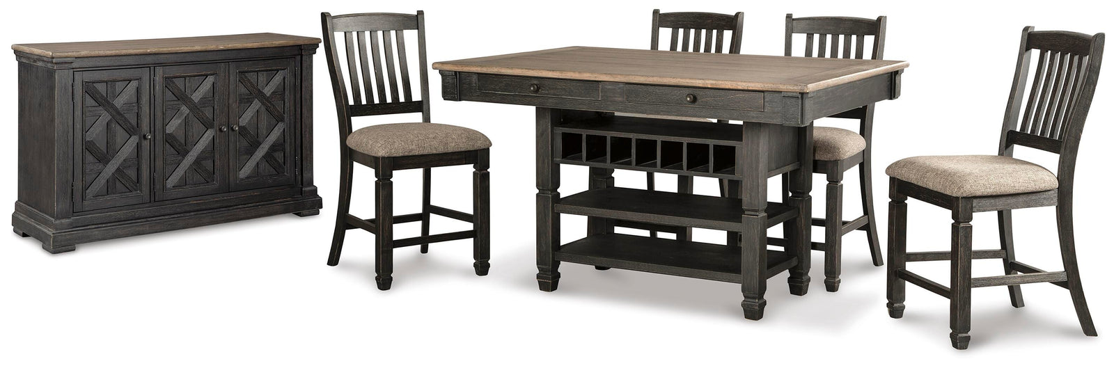 Tyler Creek Counter Height Dining Table and 4 Barstools with Server (D736-SI) - Image 2