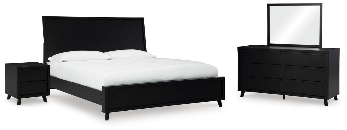 Danziar Panel Bed, Dresser, Mirror and Nightstand - Black  (B1013-SI)