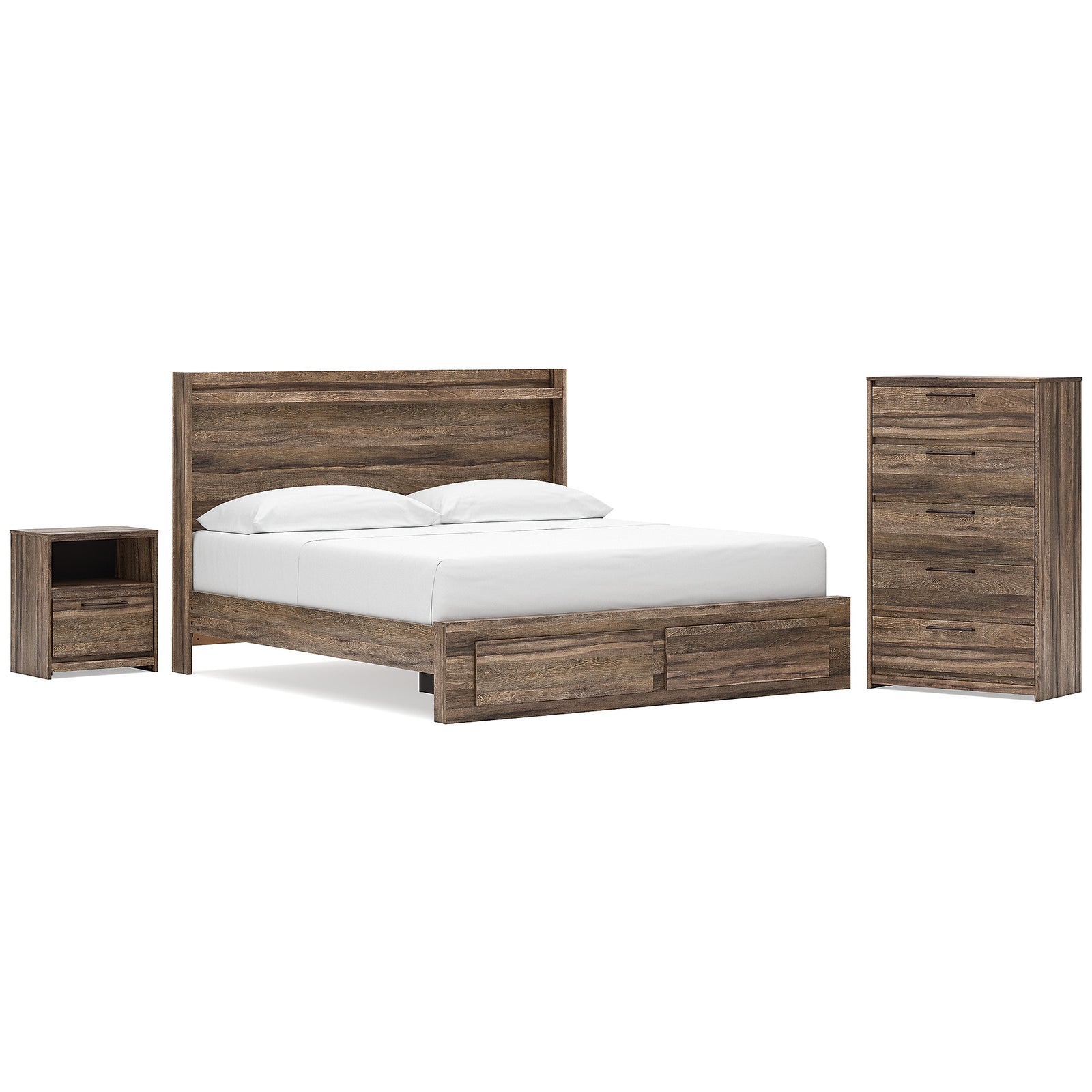 Elbrim King Panel Storage Bed, Chest and Nightstand (PCB2005-SI)