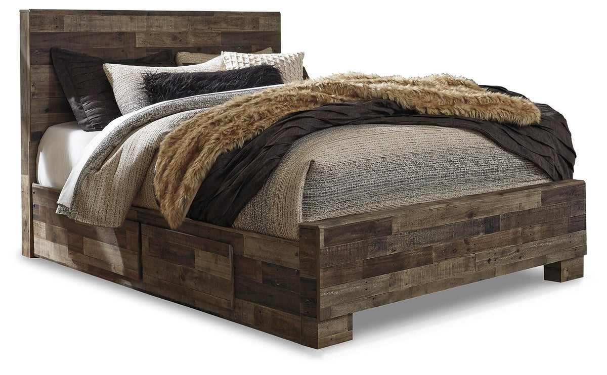Derekson Panel Bed with 2 Side Storage - Multi Gray  (B200-SI)
