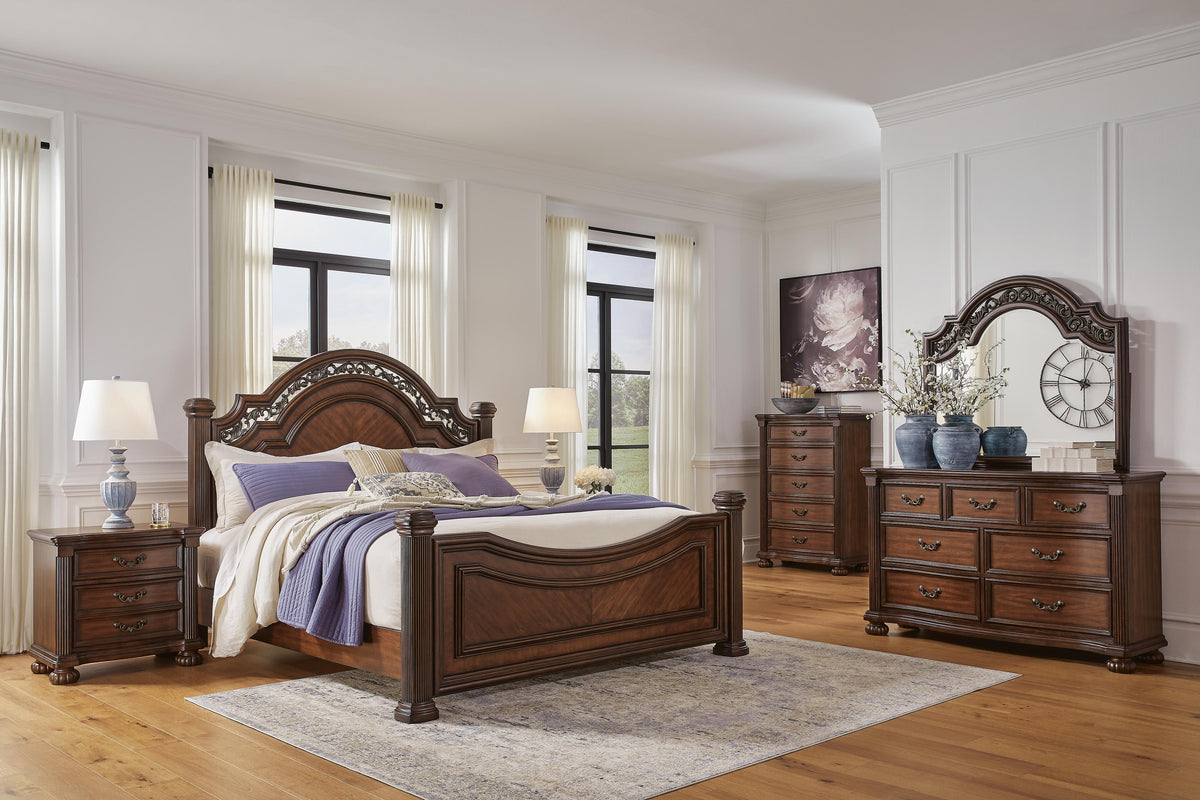 Lavinton Poster Bed, Dresser, Mirror, Chest and 2 Nightstands - Brown  (B764-SI) - Image 17