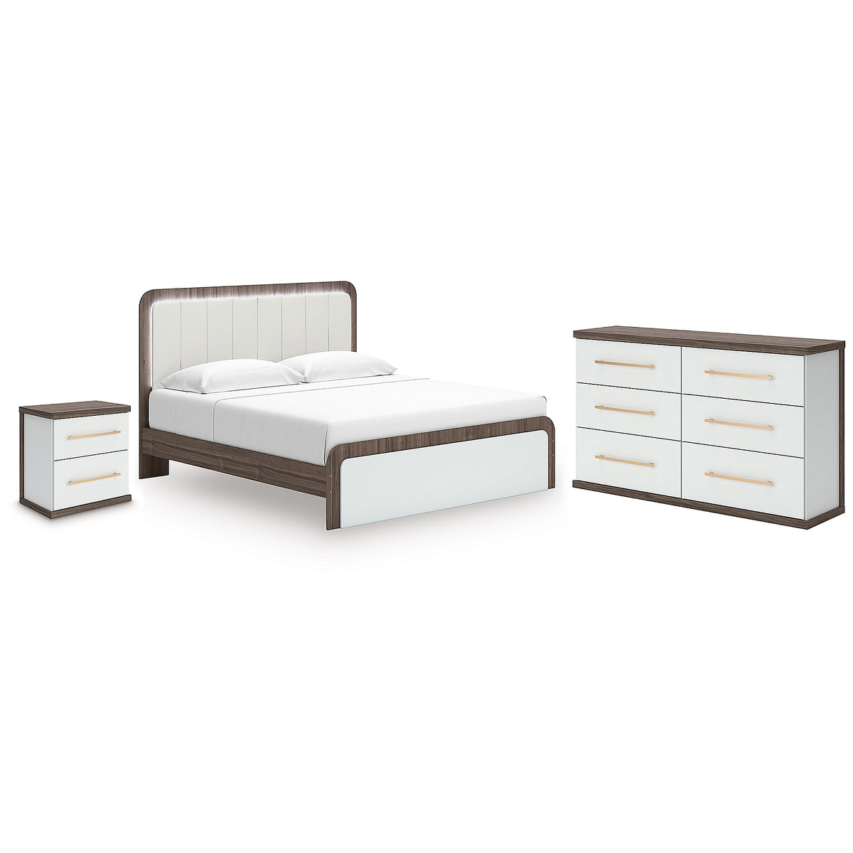 Kendanport King Upholstered Bed, Dresser and Nightstand (PCB1108-SI)