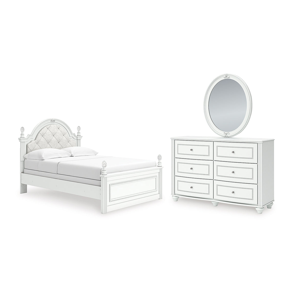 Kozlani Full Upholstered Panel Bed, Dresser and Mirror (PCB1819-SI)