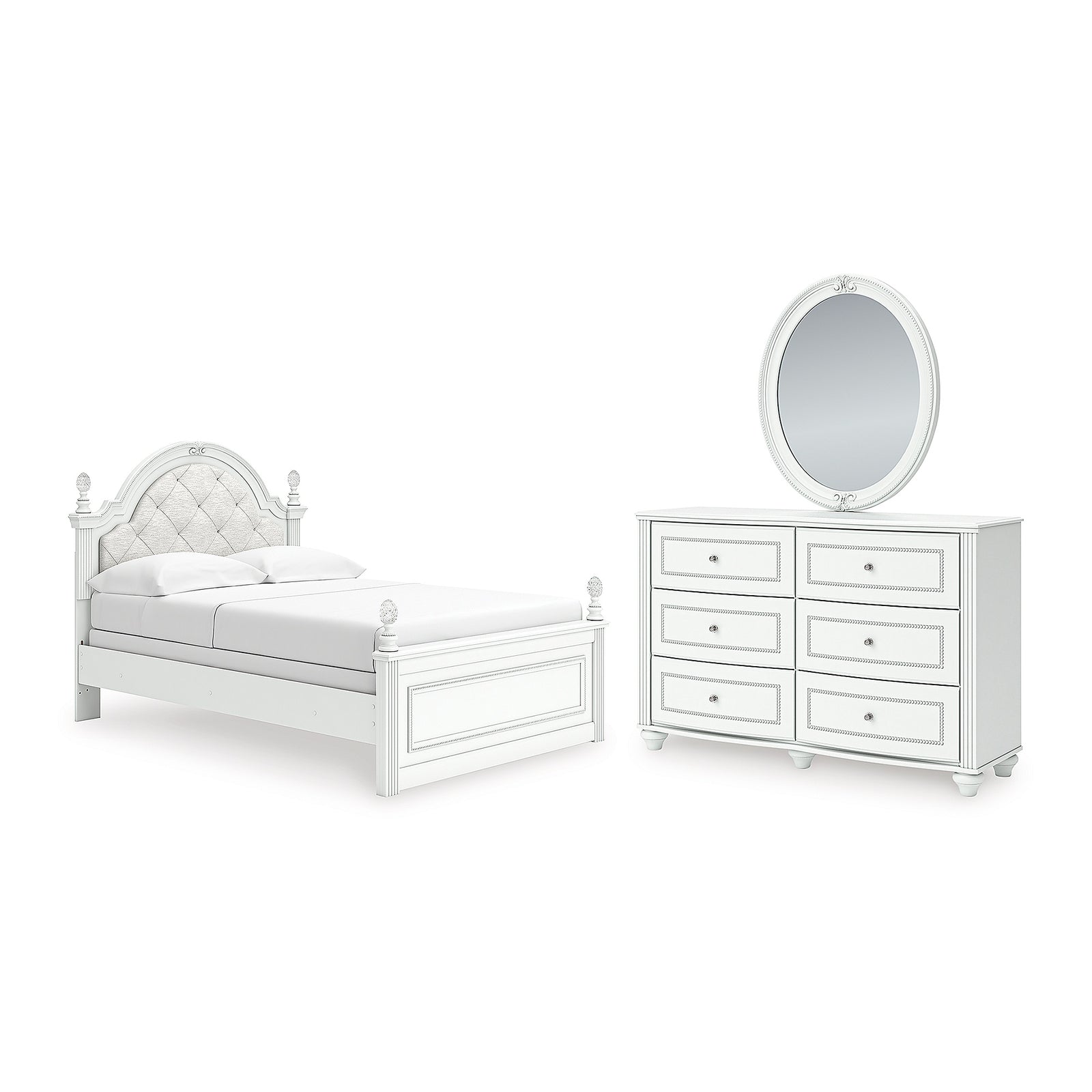 Kozlani Full Upholstered Panel Bed, Dresser and Mirror (PCB1819-SI)