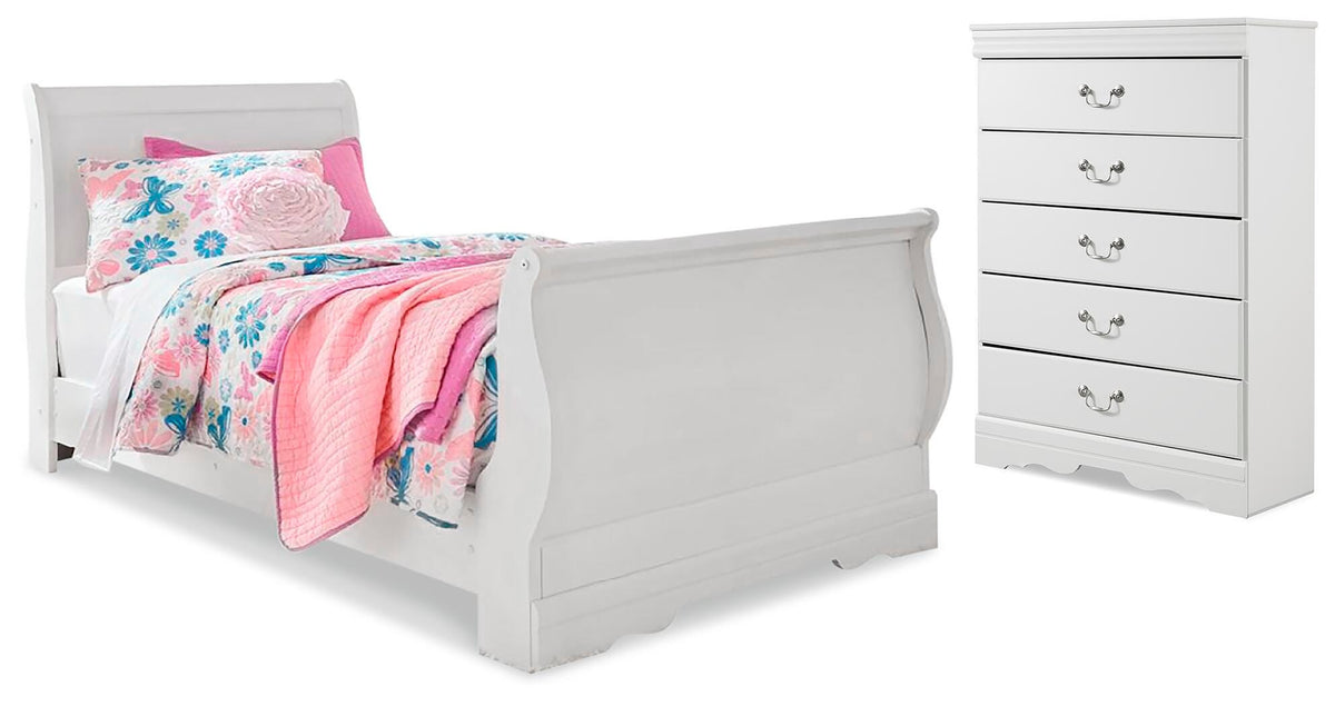 Anarasia Sleigh Bed and Chest - White  (B129-SI)