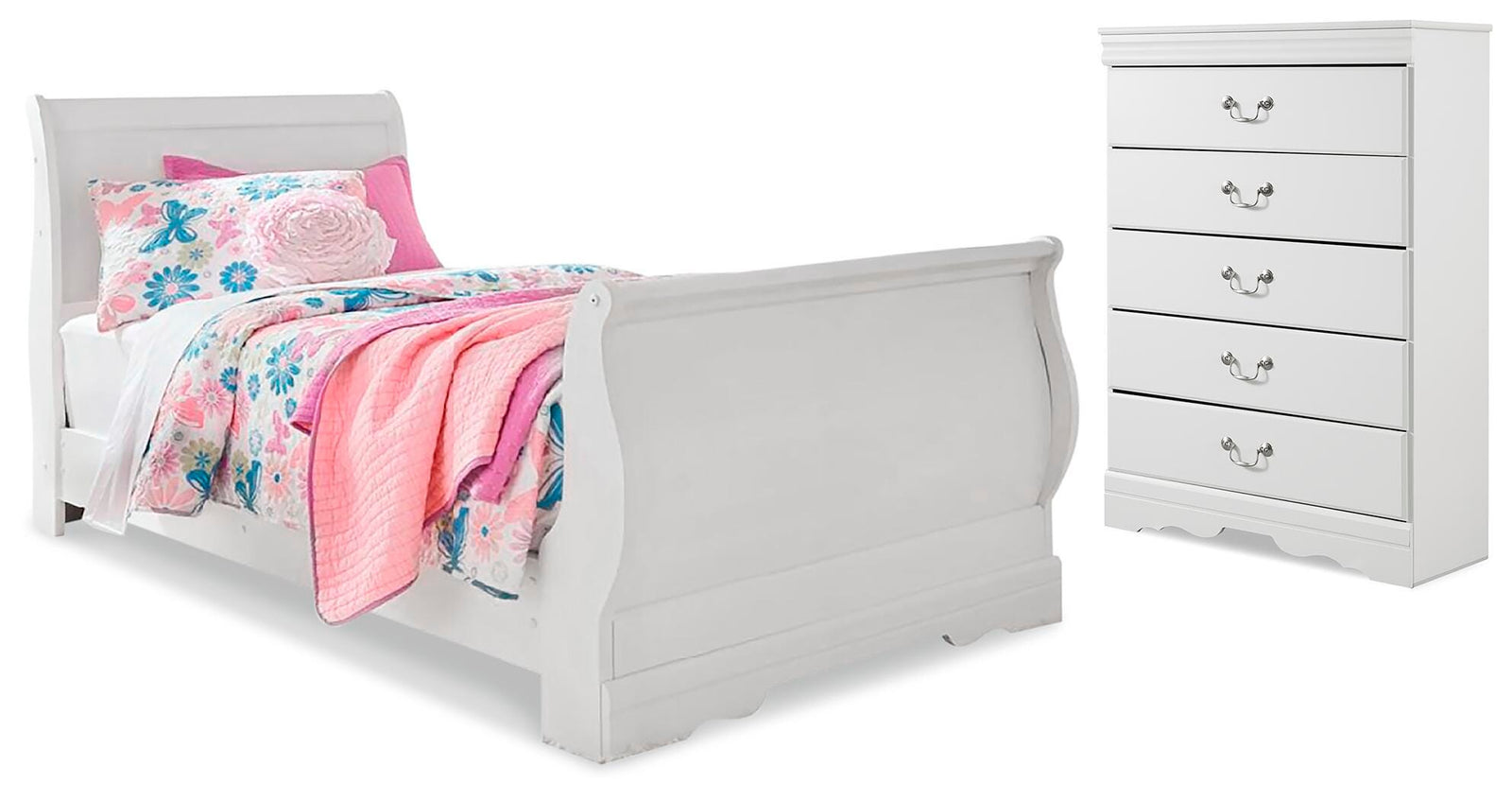 Anarasia Sleigh Bed and Chest - White  (B129-SI)