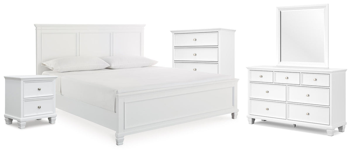 Fortman Panel Bed, Dresser, Mirror, Chest and Nightstand - White  (B680-SI)
