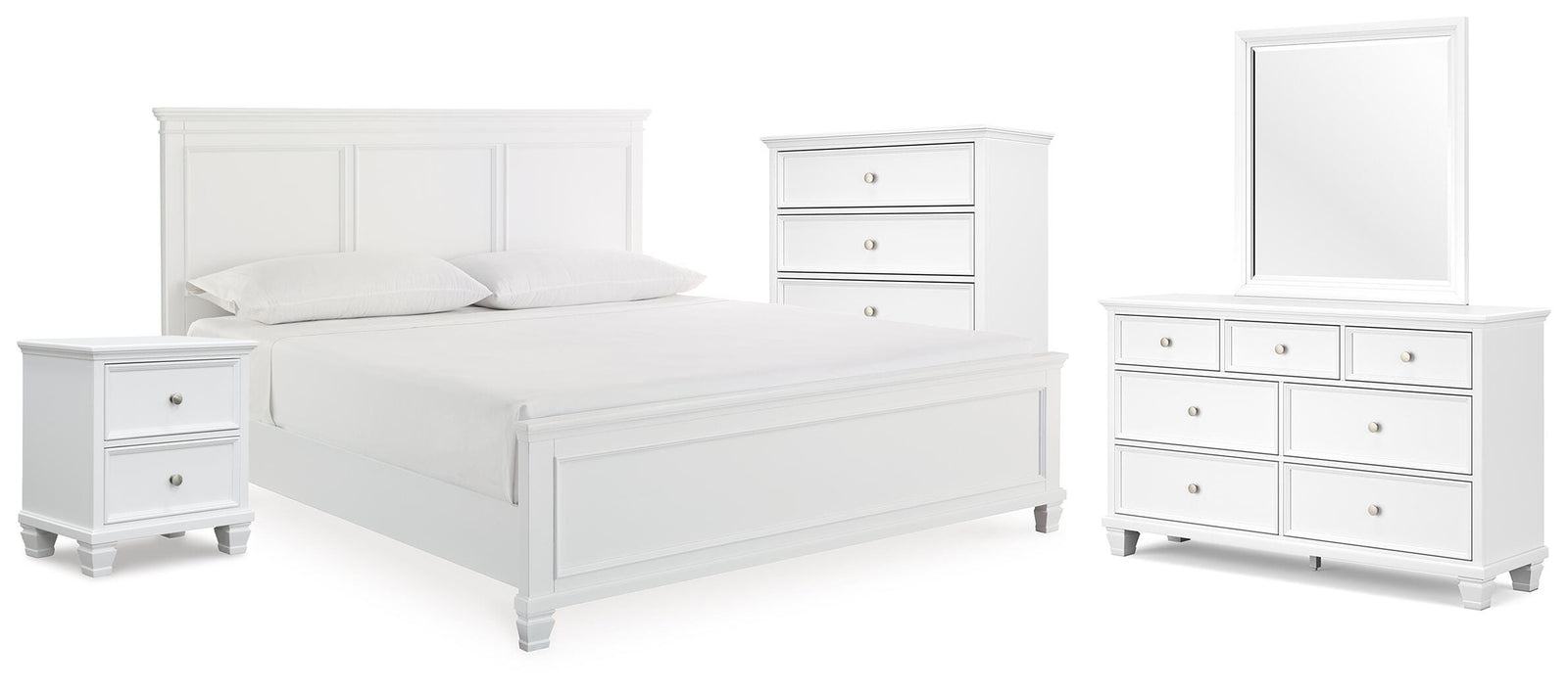 Fortman Panel Bed, Dresser, Mirror, Chest and Nightstand - White  (B680-SI)