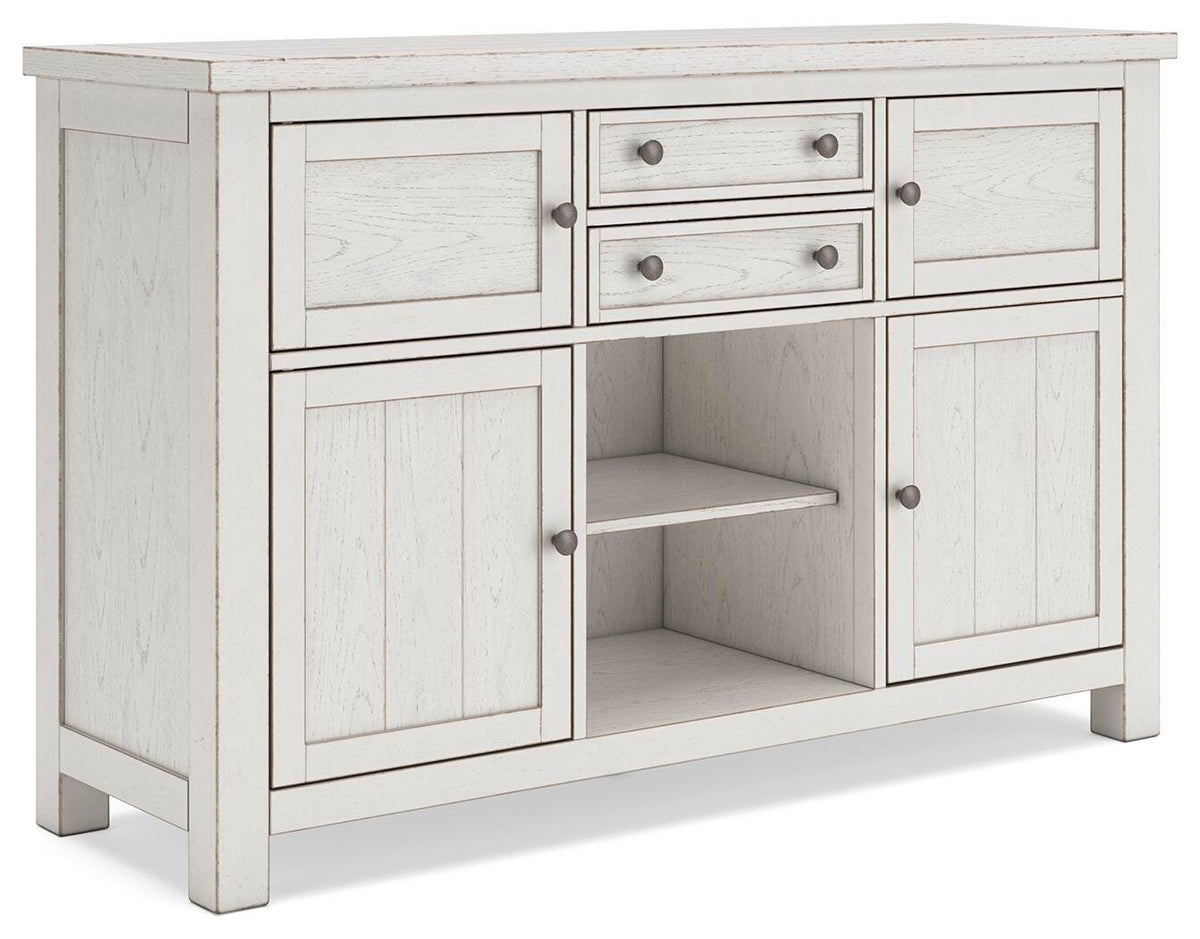 Robbinsdale Counter Height Dining Table, 2 Barstools, Bench and Server (D642-SI) - Image 19