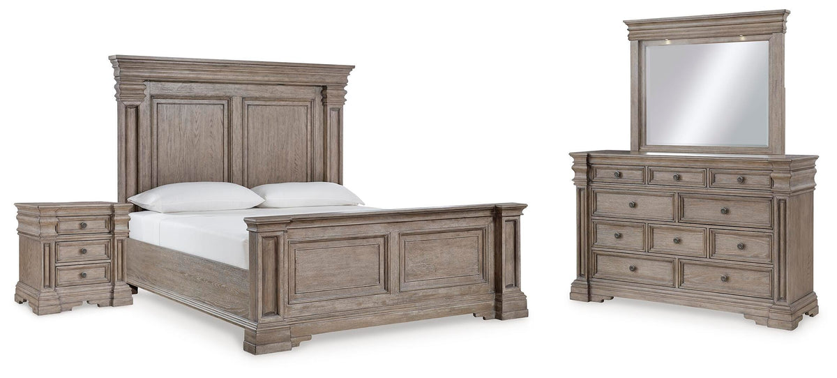 Blairhurst Panel Bed, Dresser, Mirror and Nightstand - Light Grayish Brown  (B916-SI)