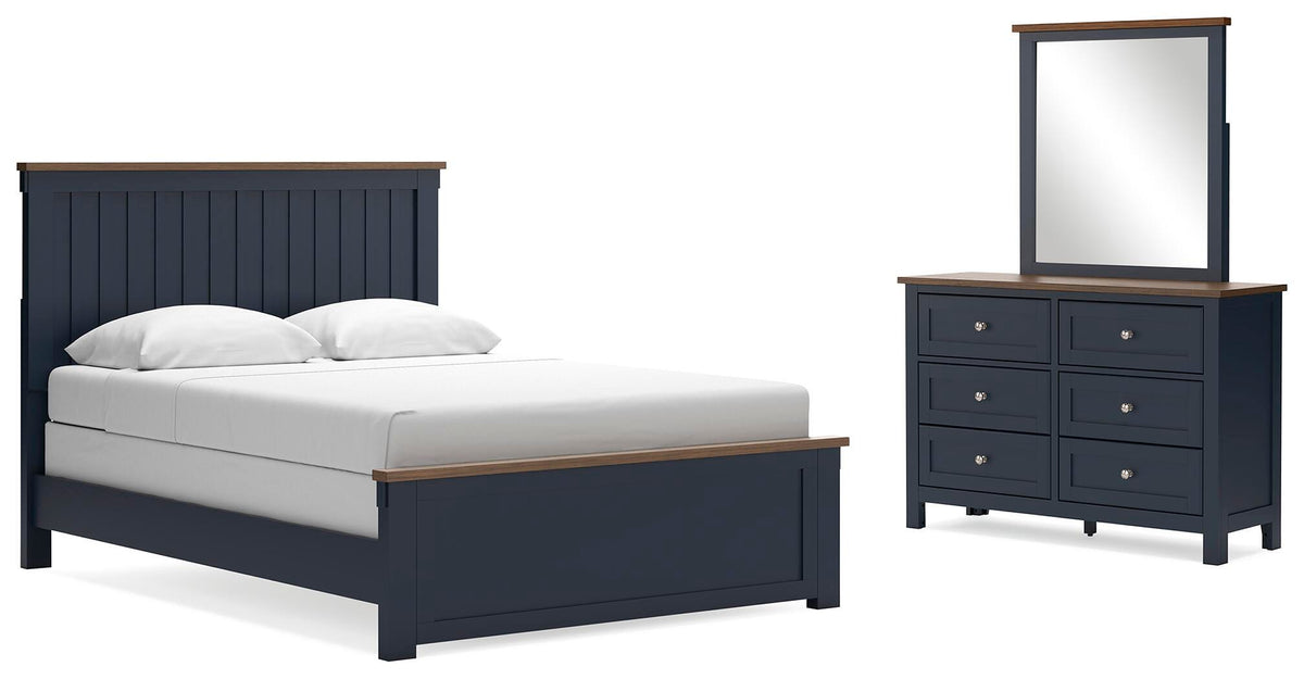 Landocken Panel Bed, Dresser and Mirror - Brown/Blue  (B414-SI)