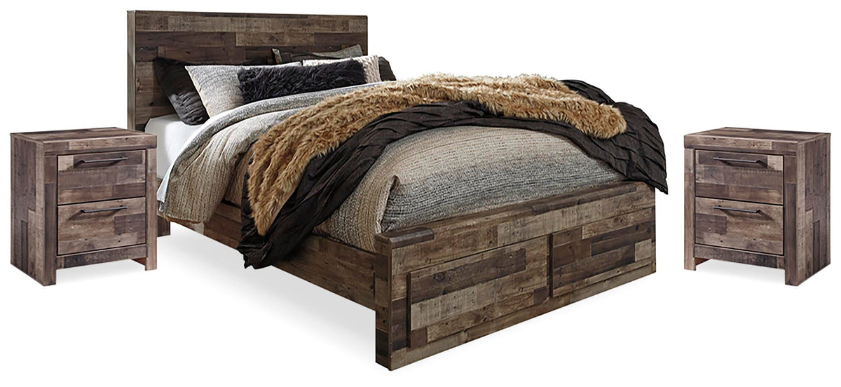 Derekson Panel Storage Bed and 2 Nightstands - Multi Gray  (B200-SI)