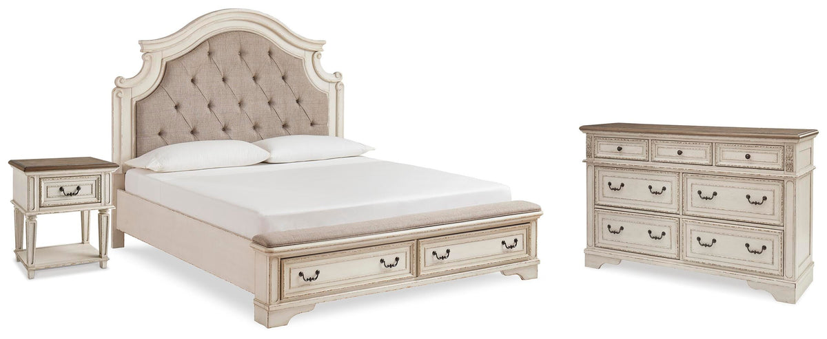 Realyn Storage Bed, Dresser and Nightstand - Two-tone  (B743-SI)