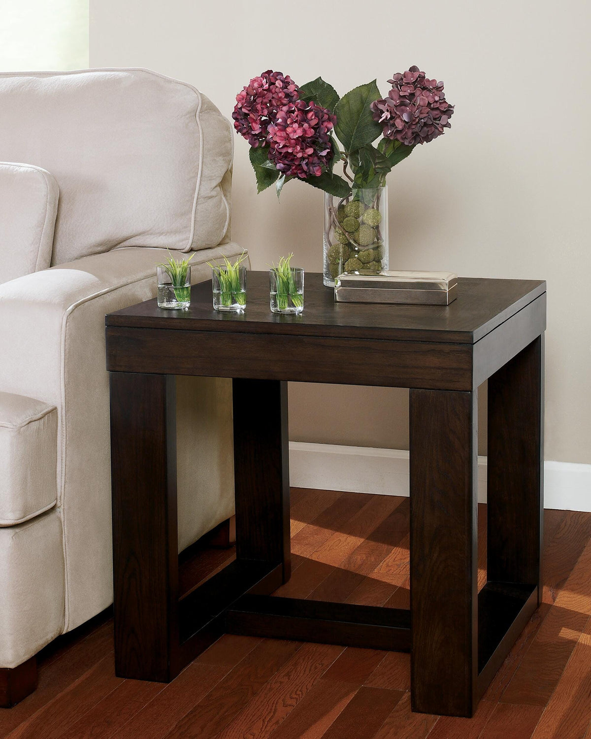 Watson Coffee Table and 2 End Tables with Console - Dark Brown  (T481-SI) - Image 9