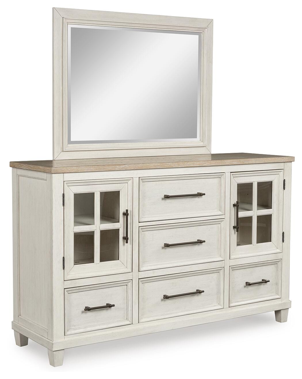 Shaybrock Dresser and Mirror - Antique White/Brown  (B683-SI)