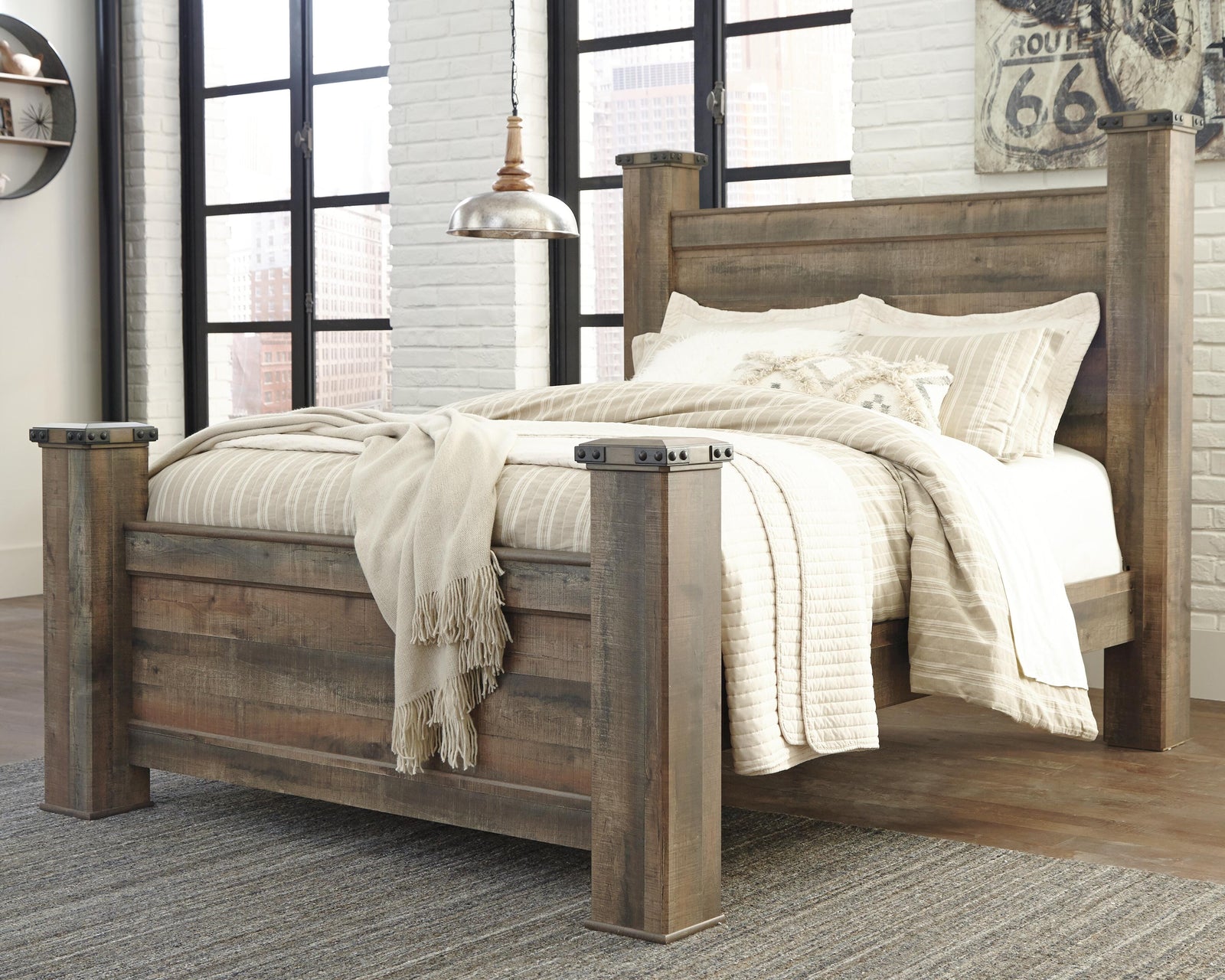Trinell Poster Bed, Dresser, Mirror and Nightstand - Brown  (B446-SI) - Image 6