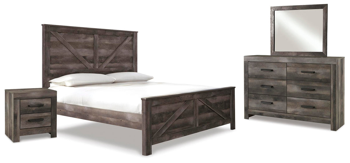 Wynnlow Crossbuck Panel Bed, Dresser, Mirror and Nightstand - Gray  (B440-SI)