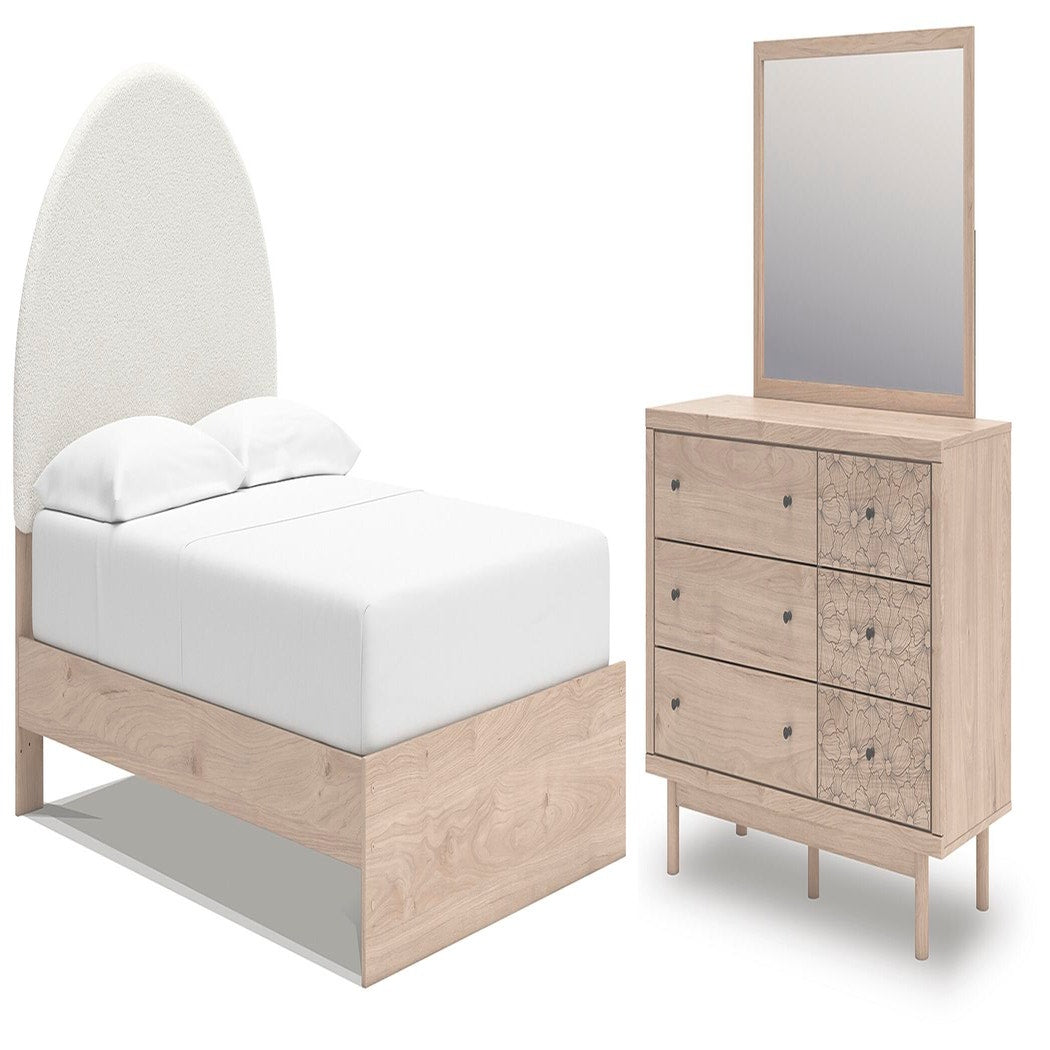 Arloster Full Upholstered Panel Bed, Dresser and Mirror (PCB1566-SI)