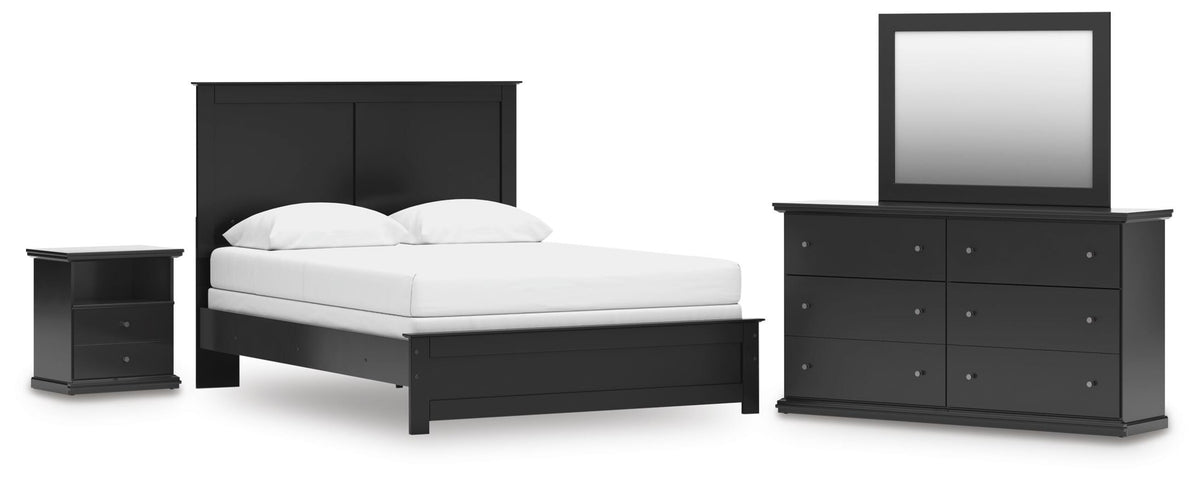 Maribel Panel Bed with Dresser, Mirror and Nightstand - Black  (B138-SI)